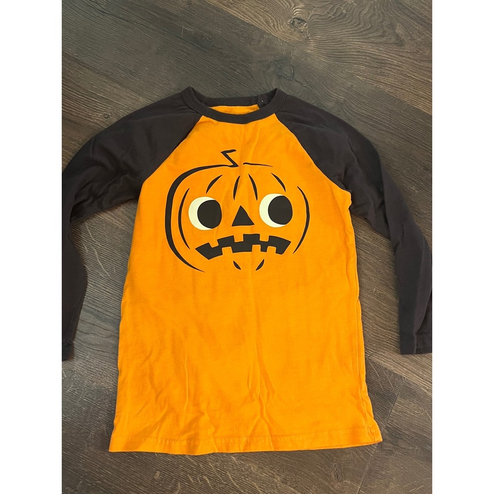 Family Fun Boys XS Halloween Pumpkin Raglan Long Sleeve Shirt Orange Black